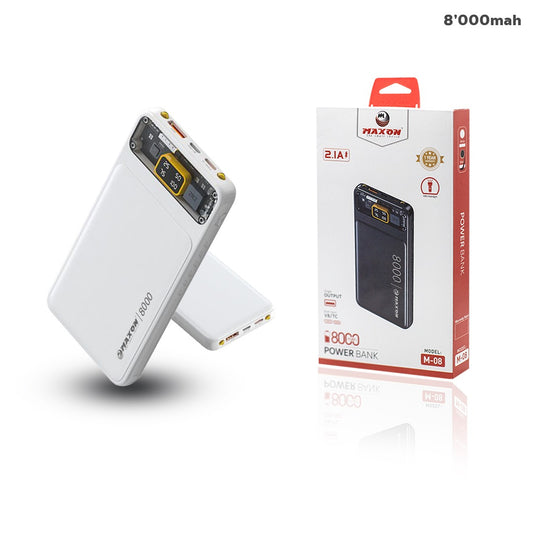 Maxon M-08 8000mah Power Bank ,2.1a Output,type C And Micro Input (random Color)