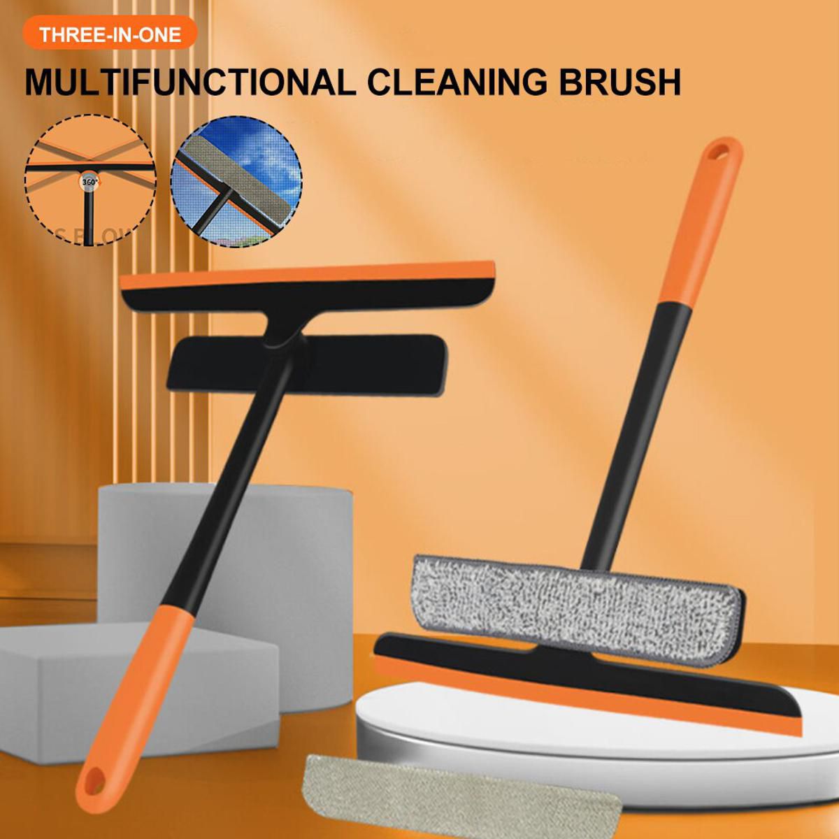 Ultimate 3-in-1 Glass Cleaner – 360° Rotating Brush, Scrubber & Wiper